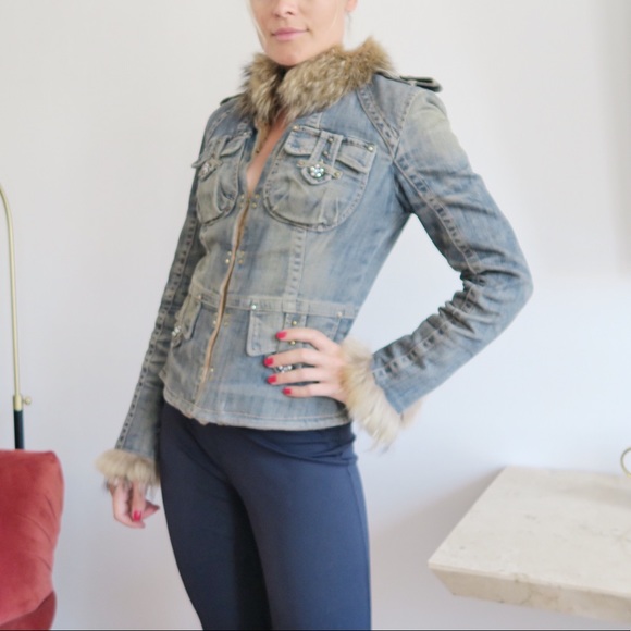 Gizia Denim Coat w/ real fur - Picture 4 of 15